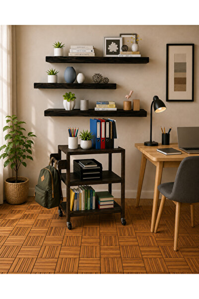 INTERBUILD REAL WOOD Interbuild Yüzer Duvar Rafı,masif Akasya,fsc,70x25x3,8 C...