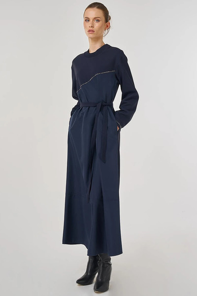 Kayra Maxi Dress with Stitching Detail Dark Navy Blue