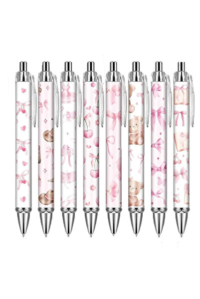 Choice 8 pcs 8/16 Pcs Pink Bow Ballpoint Pens, Cute Office Work Signature Ess...