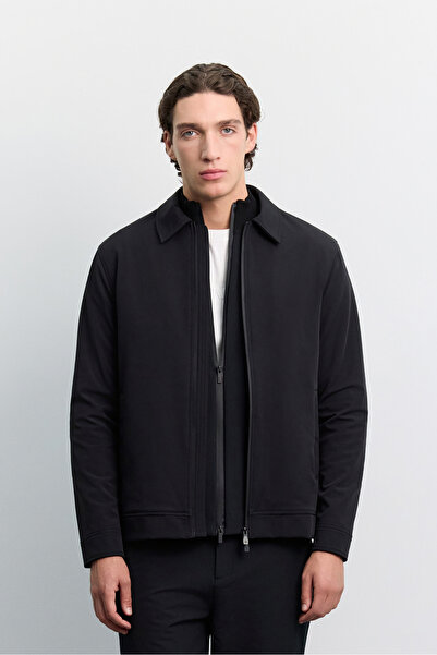 Avva Men's Black Water Repellent Classic Collar Technical Lightweight Coat A6...