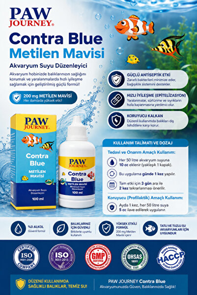 simply line Contra Blue Metilen Mavisi Akvaryum Su Düzenleyici ve Balık Yaras...