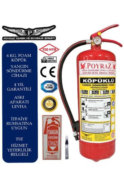 6kg Yangın Tüpü Yangın Söndürücü Askı Aparatı Levha Hediyeli 2025 Dolum 2029 Tekrar Dolum 4 Yıl