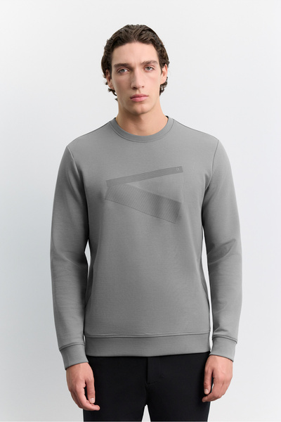 Avva Men's Gray Crew Neck Injection Printed Interlock Sweatshirt A62Y1284