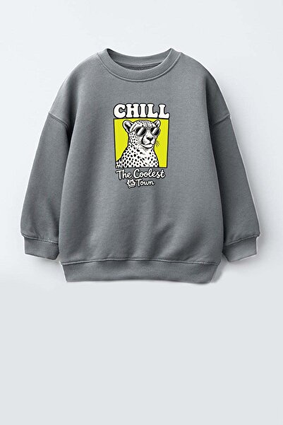 Monila Erkek Çocuk 3 İplik Kumaş Leopar Baskılı Pamuklu Sweatshirt