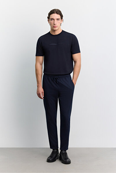 Avva Erkek Lacivert Beli Lastikli Bağcıklı Duble Paça Jogger Relaxed Fit Pant...