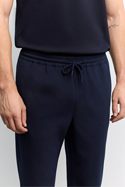 Avva Erkek Lacivert Beli Lastikli Bağcıklı Duble Paça Jogger Relaxed Fit Pantolon E003000