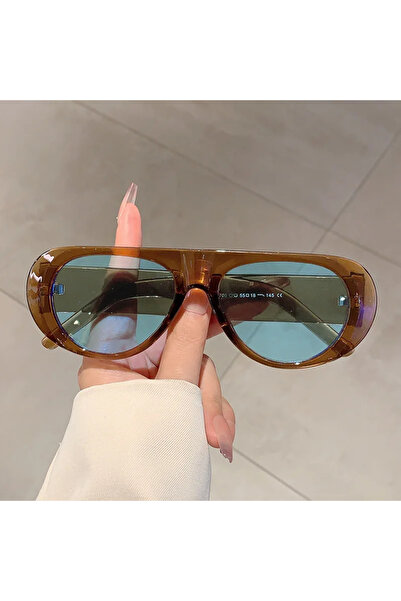 Choice3 Tea Blue Small Oval Luxury Brand Designer Big Frame Flat Top Sunglass...