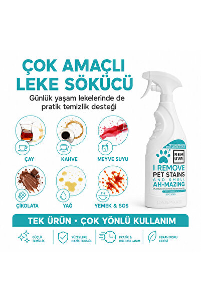 REMUVR Koku ve Leke Çıkarıcı Enzimatik Sprey 750 ml | Kedi Köpek İdrar Koku Giderici