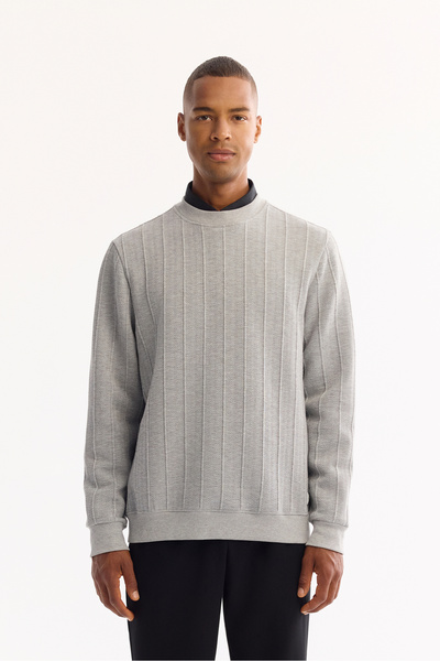 Avva Men's Gray Crew Neck Striped Elastane Regular Fit Sweatshirt A52Y1218
