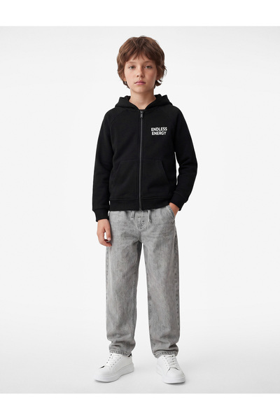 Koton Printed Detailed Cotton Pocketed Three-Thread Ribbed Hooded Zippered Sw...