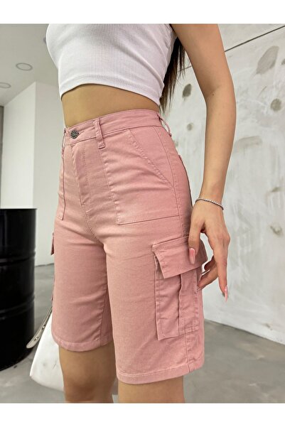 BİKELİFE Cargo Pocketed High-Waist Stretchy Bermuda Shorts