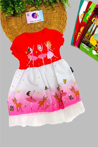 dinamik çocuk Ballerina pattern Skirt-tip Tulle Short Sleeve Dress Girl Speci...