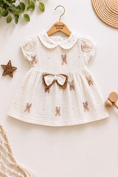 dinamik çocuk Baby Girl/Child Muslin Fabric Rabbit Drawstring Sleeve Summer D...
