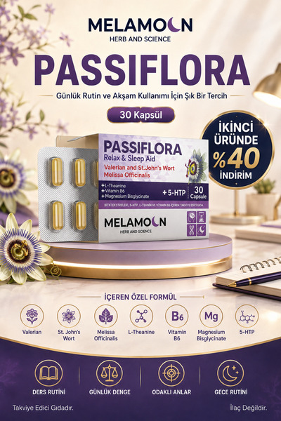 Melamoon Passiflora (pasiflora) 30 Kapsül Magnezyum Ve 5-htp İçeren Takviye E...