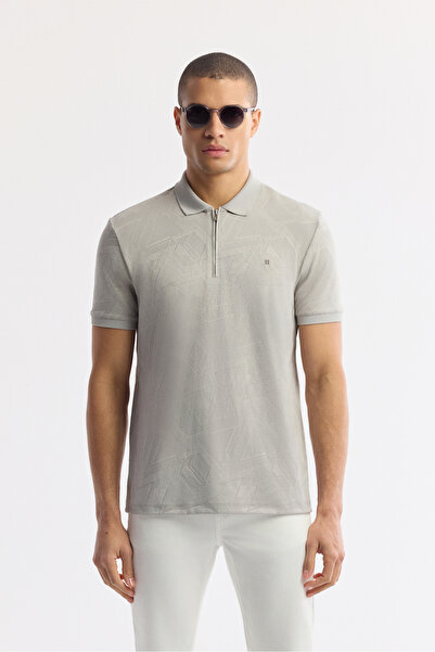 Avva Men's Gray Polo Neck Jacquard Elastane Regular Fit T-Shirt A51Y1059