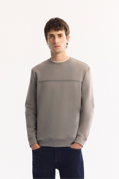 Avva Men's Gray Crew Neck Cotton Bi-Stretch Printed Regular Fit Sweatshirt A5...