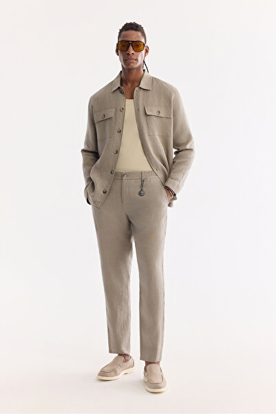 Avva Erkek Gri Beli Lastikli %100 Keten Relaxed Fit Pantolon B003032