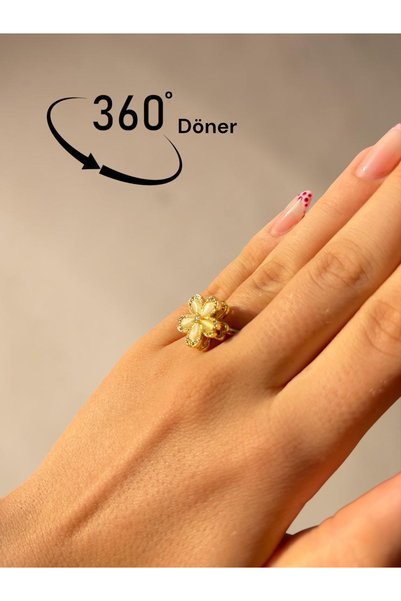 AUREON GOLD Gold Color Opal Stone Flower Women's Steel Adjustable Stress Ring