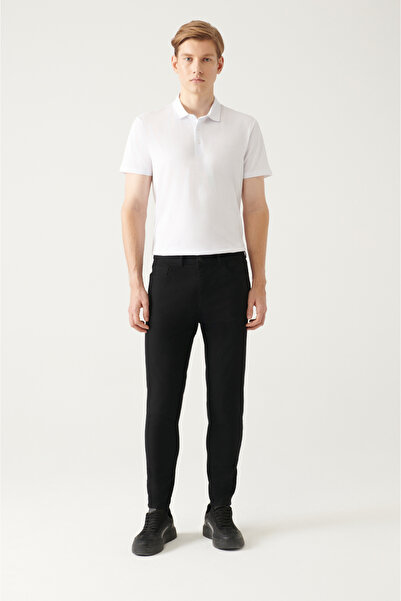 Avva Men's Black 5-Pocket Stretch Canvas Slim Fit Trousers B003001