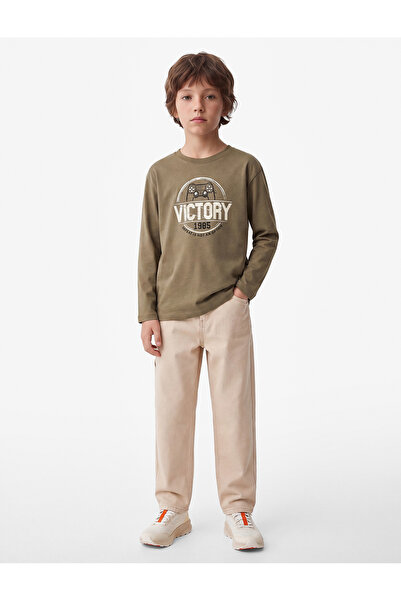 Koton Printed Cotton Crew Neck Long Sleeve T-Shirt