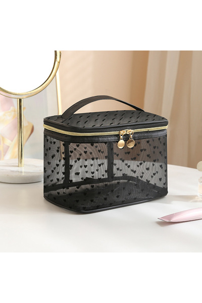 choice2 Black lid opening Double-layers Black Mesh Cosmetic Bag Travel Portab...