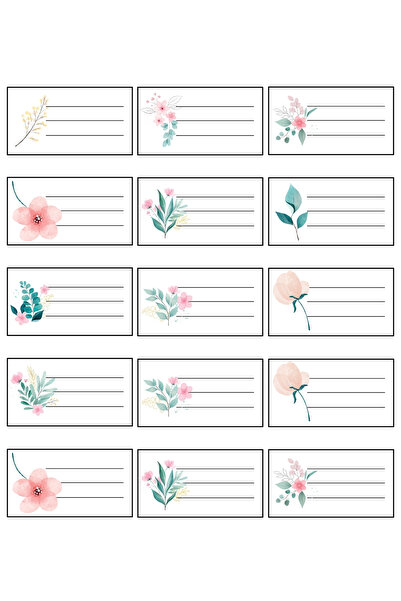 Bimotif Sticker, karışık çiçekler isimlik, okul etiketi, 4.7x3 cm, 150 adet (...