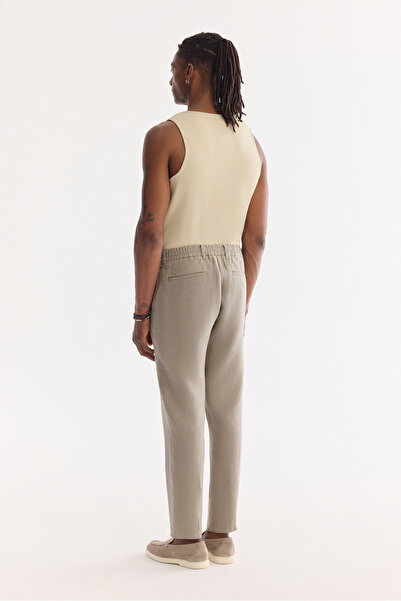 Avva Erkek Gri Beli Lastikli %100 Keten Relaxed Fit Pantolon B003032