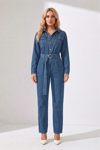 BANNY JEANS Kadın Oversize Jean Tulum Koyu Mavi