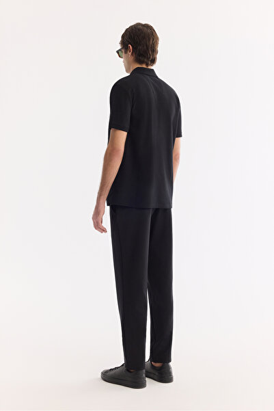 Avva Erkek Siyah Kıvrılmaz Polo Yaka %100 Pamuk Basic Regular Fit T-Shirt B001032