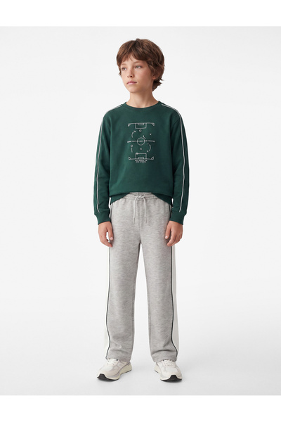 Koton Color-Blocked Three-Thread Waist-Tie Wide-Leg Sweatpants