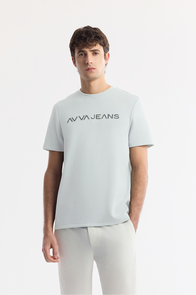 Avva Men's Mint Green Crew Neck Reflective Bi-Stretch Interlock Regular Fit T...
