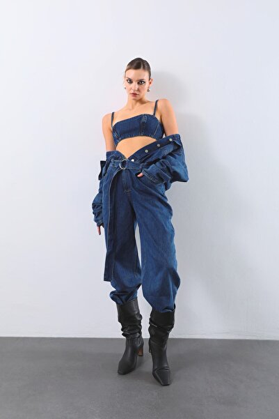 BANNY JEANS Kadın Oversize Jean Tulum Koyu Mavi
