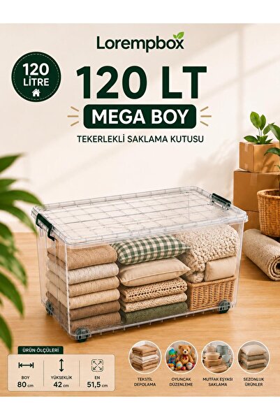 Loremp 120 Litre Tekerlekli Saklama Kabı Banyo Mutfak Saklama Kutusu Oyuncak ...