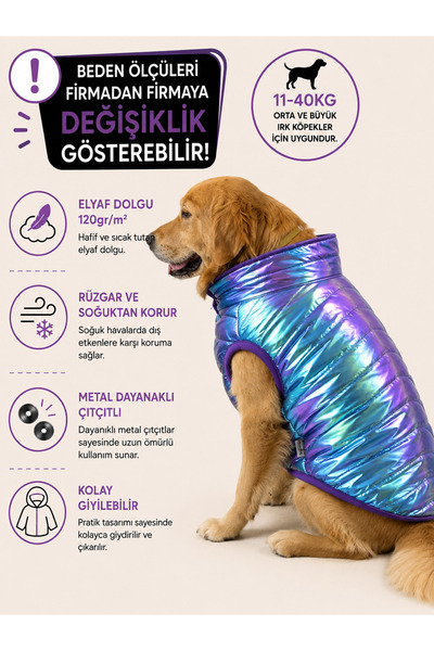 DOGİ&DOG Large Breed Metallic Purple Anorak Sleeveless Puff Coat