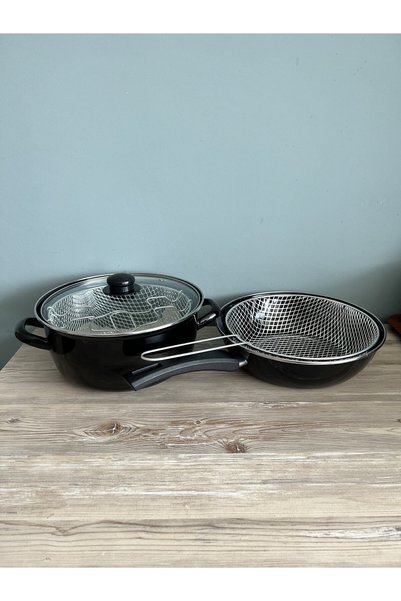 ULUSOY Emayemarket 26 cm Enamel Frying Pot and 26 cm Wok Pan 2-Piece Induction Base