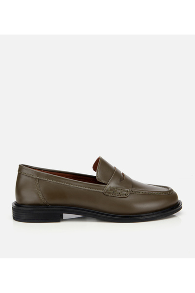Hotiç Kadın Deri Haki Yumuşak Dokulu Klasik Loafer