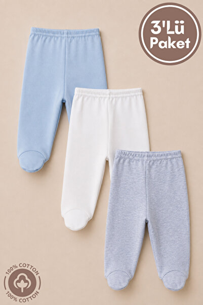 Miniel Unisex Baby Cotton 0-6 Months Baby Trousers with Booties Set of 3 Colors