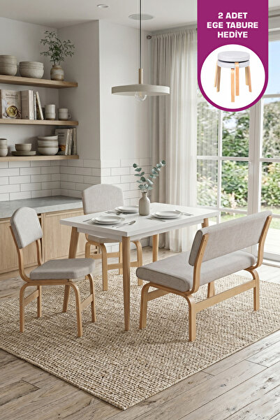 VİLİNZE Ege Sandalye Ve Bank Avanos Ahşap Mdf Mutfak Masası Takımı - 70x120 Cm