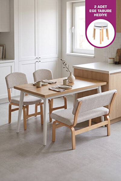 VİLİNZE Ege Sandalye Ve Bank Avanos Ahşap Mdf Mutfak Masası Takımı - 70x120 Cm