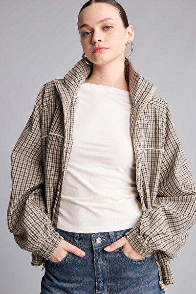 DeFacto Plaid Patterned Zippered Stand Collar Cotton Lined Jacket I2462Ax26Au