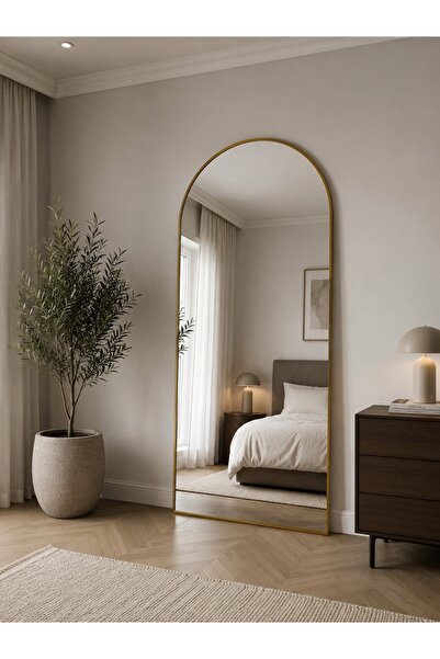 EFFE YAPI DEKOR Gold Metal Çerçeveli 180x80 Cm Oval Ayaklı Boy Aynası