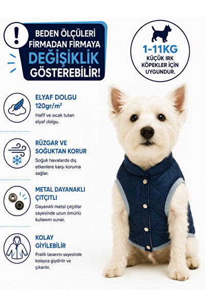 DOGİ&DOG Small Breed Navy Blue Puff Cat Dog Outfit Vest (01-11 kg)