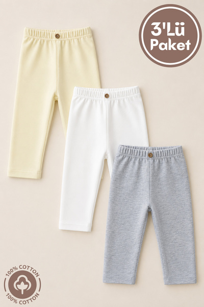 Miniel Unisex Bebek Düğme Detaylı Tayt Model %100 Organik Pamuklu Penye Bebek...