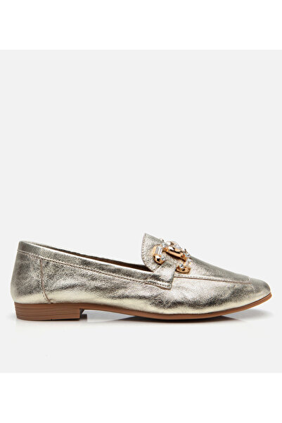 Hotiç Echtes Leder Gold Damen Schnalle Loafer