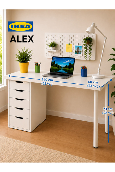 IKEA ALEX çalışma masası , beyaz, 140x60 cm, LAGKAPTEN, ADILS