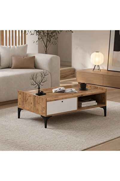 Alfimo Mobilya ODION ORTA SEHPA -MODERN CEVİZ&BEYAZ RENK SALON SEHPASI