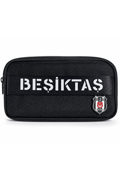 Beşiktaş Lisanslı Kalemlik - Siyah Kolon Detaylı 2 Bölmeli Kalem Çantası