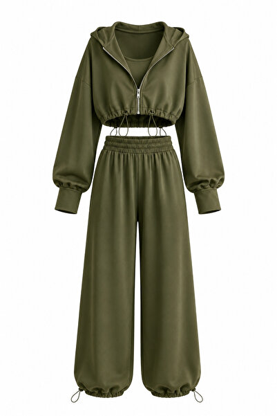 Laluvia Khaki Crop Triple Set - 3223