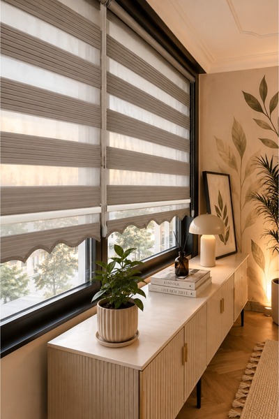 PERDEMANİA Geniş Plise Etek Dilimli Zebra Stor Güneşlik Perde