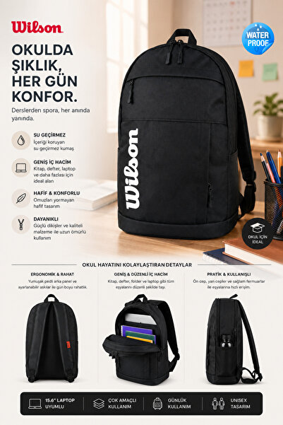 Wilson Geantă școlară neagră, unisex, impermeabilă, cu mai multe compartiment...